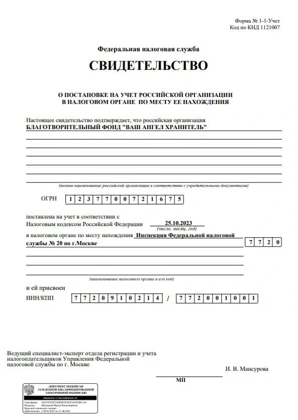 Свидетельство ФНС